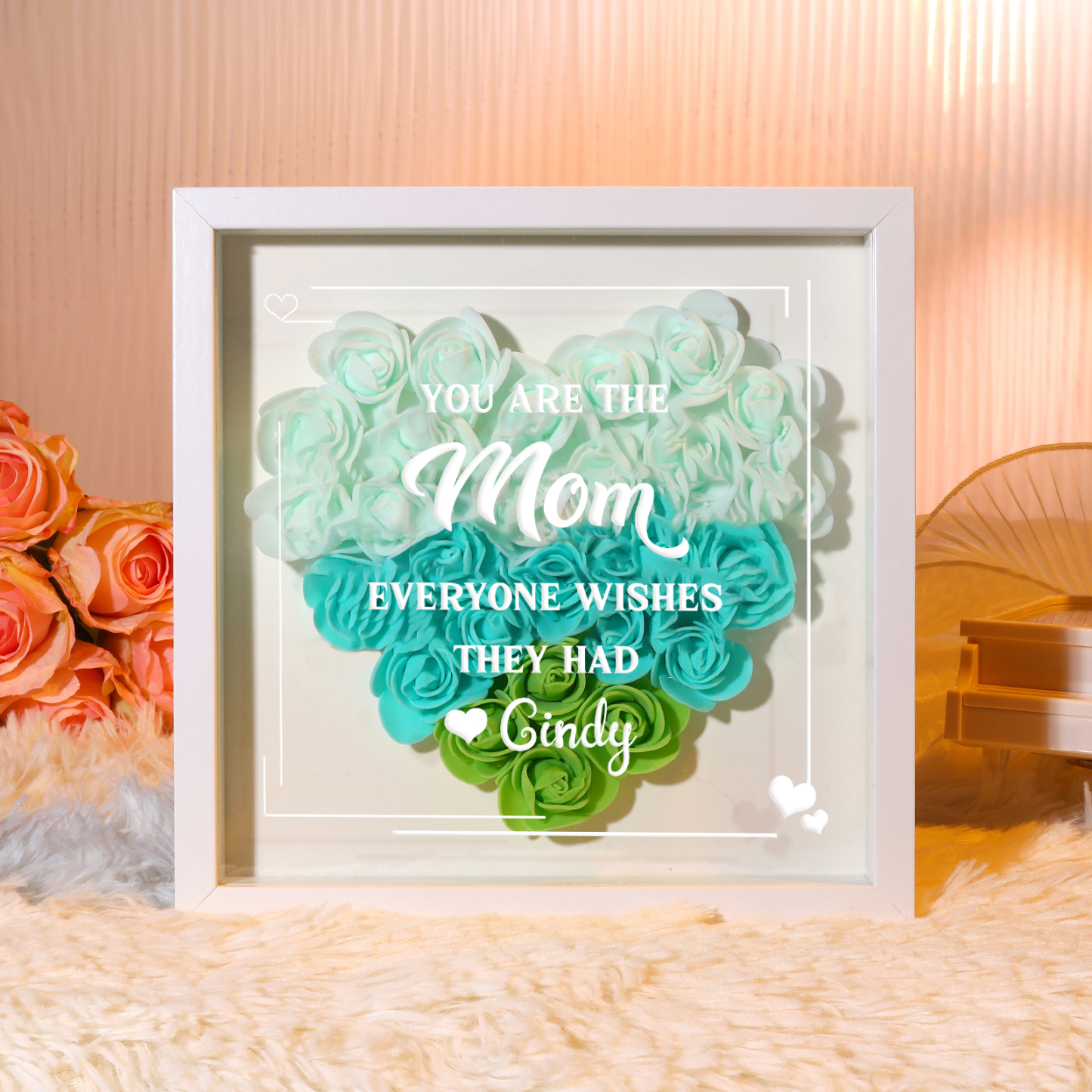 Personalized 1 Nickname &1 Name Heart-Shaped Rose Shadow Box Frame – Custom Gift for Mom, Grandma & Loved Ones| Lorajewel