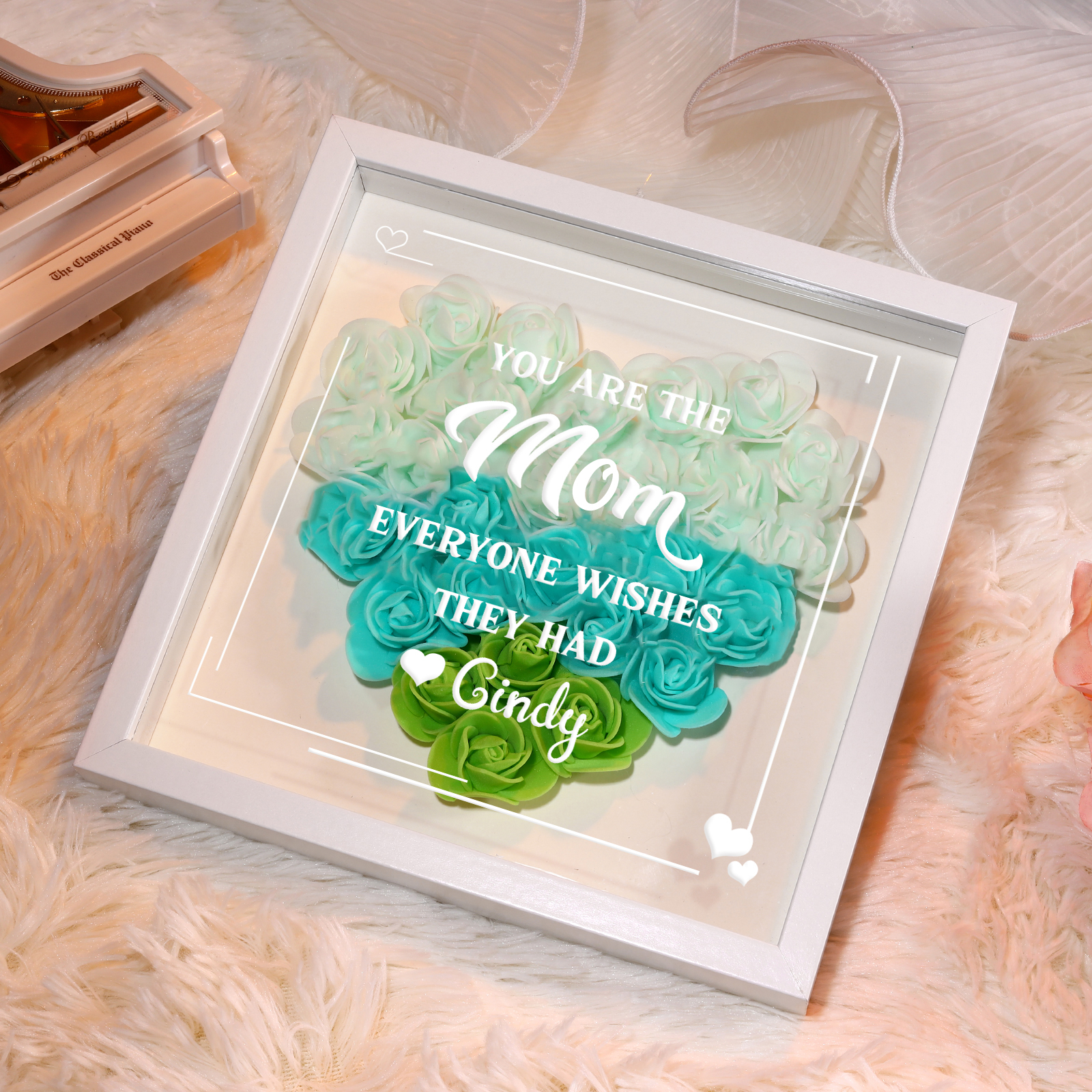 Personalized 1 Nickname &1 Name Heart-Shaped Rose Shadow Box Frame – Custom Gift for Mom, Grandma & Loved Ones| Lorajewel