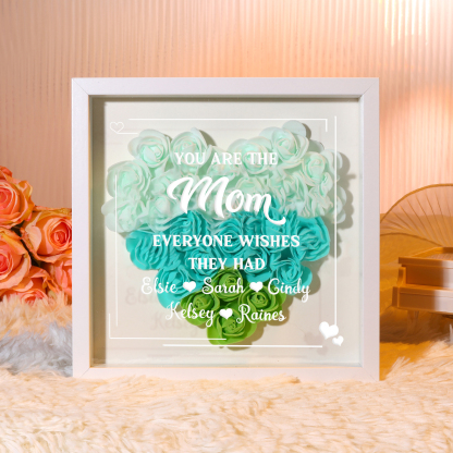 Personalized 1 Nickname & 5 Names Heart-Shaped Rose Shadow Box Frame – Custom Gift for Mom, Grandma & Loved Ones| Lorajewel