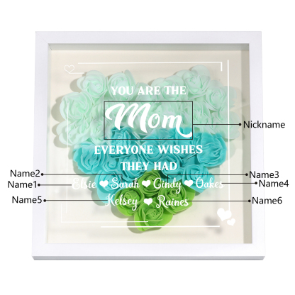 Personalized 1 Nickname & 6 Names Heart-Shaped Rose Shadow Box Frame – Custom Gift for Mom, Grandma & Loved Ones| Lorajewel