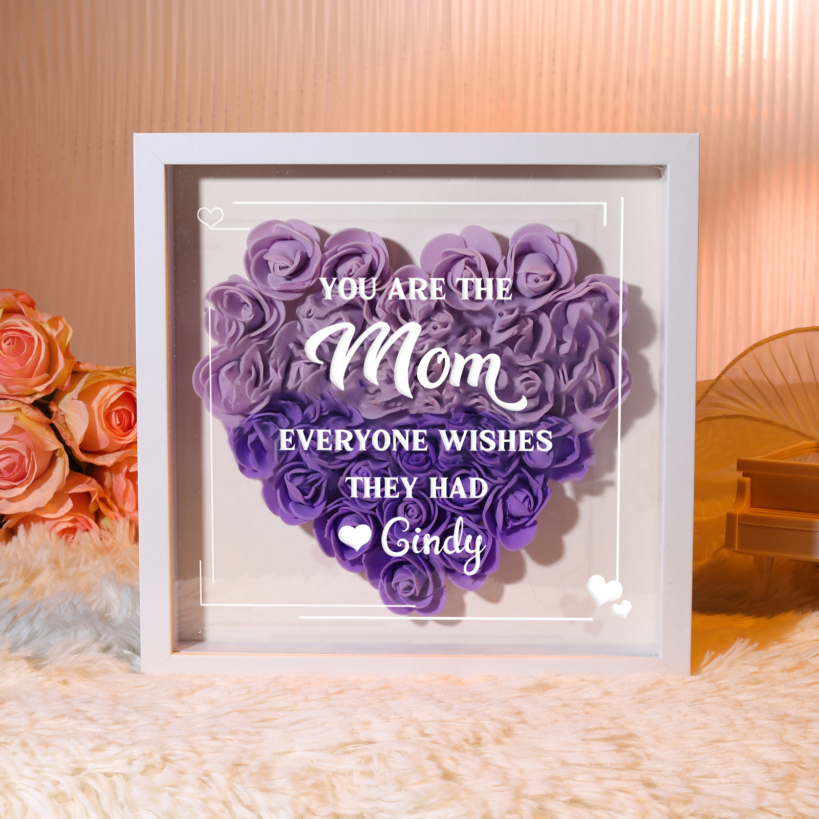 Personalized 1 Nickname &1 Name Heart-Shaped Rose Shadow Box Frame – Custom Gift for Mom, Grandma & Loved Ones| Lorajewel