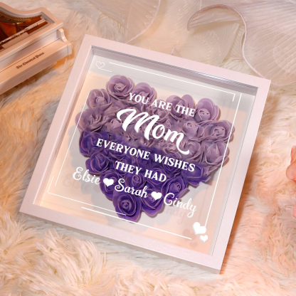 Personalized 1 Nickname & 3 Names Heart-Shaped Rose Shadow Box Frame – Custom Gift for Mom, Grandma & Loved Ones| Lorajewel