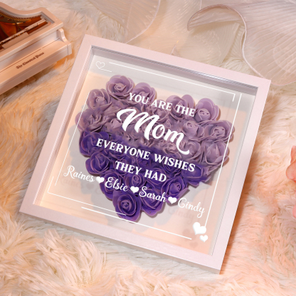 Personalized 1 Nickname & 4 Names Heart-Shaped Rose Shadow Box Frame – Custom Gift for Mom, Grandma & Loved Ones| Lorajewel
