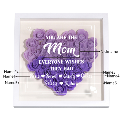 Personalized 1 Nickname & 6 Names Heart-Shaped Rose Shadow Box Frame – Custom Gift for Mom, Grandma & Loved Ones| Lorajewel