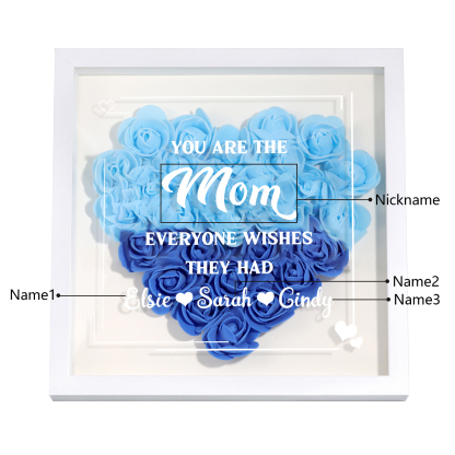 Personalized 1 Nickname & 3 Names Heart-Shaped Rose Shadow Box Frame – Custom Gift for Mom, Grandma & Loved Ones| Lorajewel