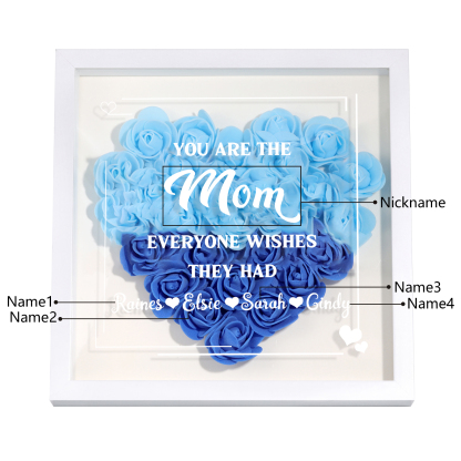 Personalized 1 Nickname & 4 Names Heart-Shaped Rose Shadow Box Frame – Custom Gift for Mom, Grandma & Loved Ones| Lorajewel