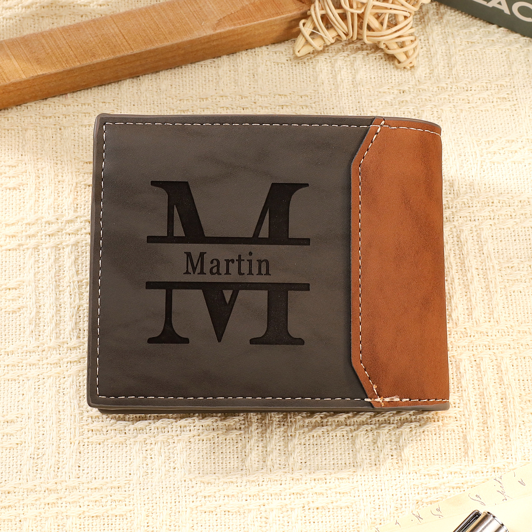 Men Photo Wallet Personalized Monogram Wallet Gray Gift for Him
