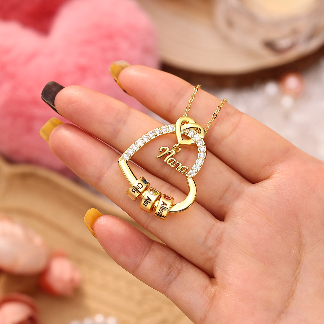 Personalized Heart Necklace With 1-5 Names&Birthstones Gift for Nana Mom | Lorajewel