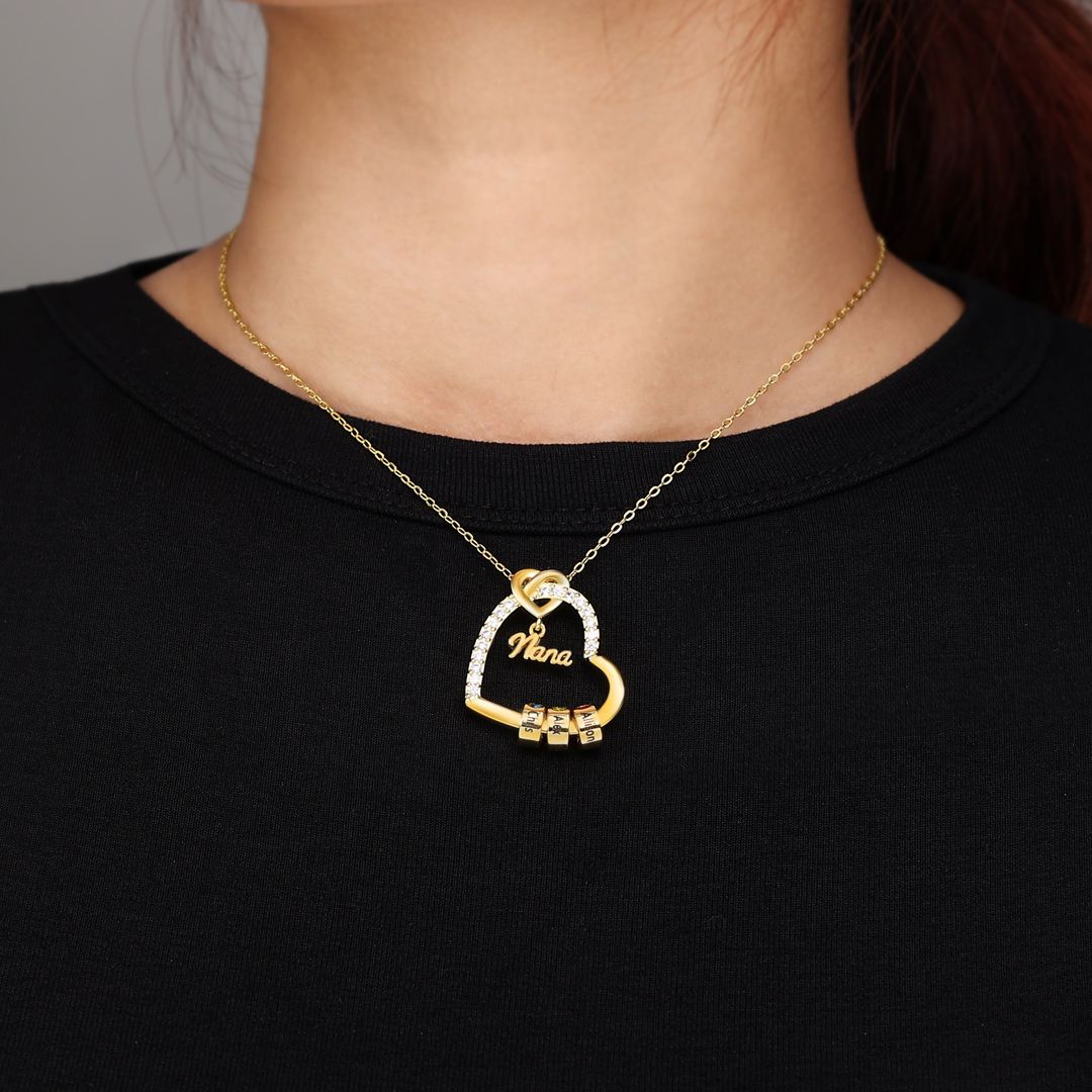 Personalized Heart Necklace With 1-5 Names&Birthstones Gift for Nana Mom | Lorajewel