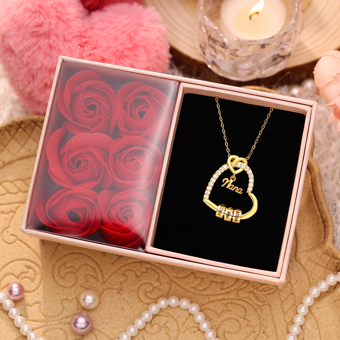 Personalized Heart Necklace With 1-5 Names&Birthstones Gift for Nana Mom | Lorajewel