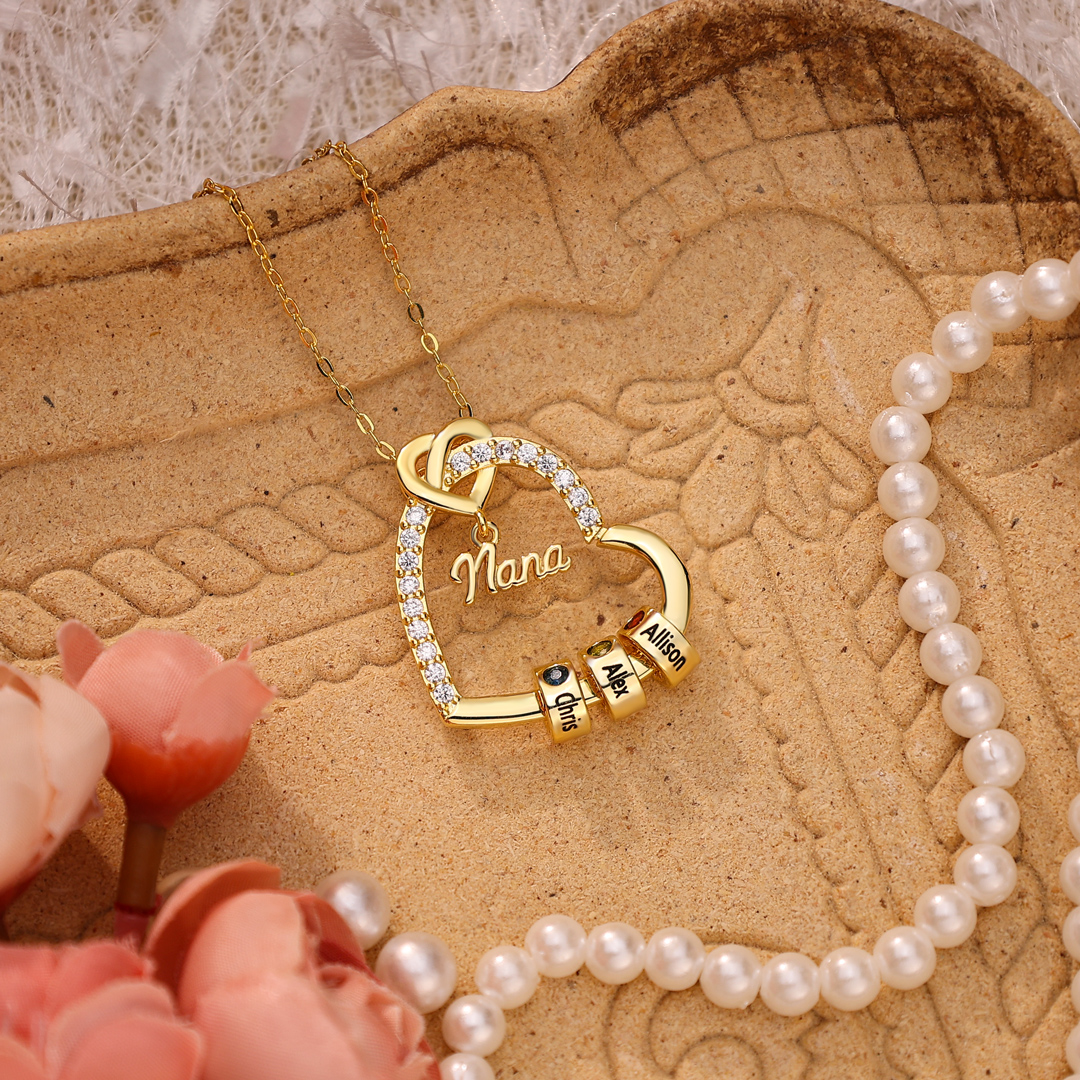 Personalized Heart Necklace With 1-5 Names&Birthstones Gift for Nana Mom | Lorajewel