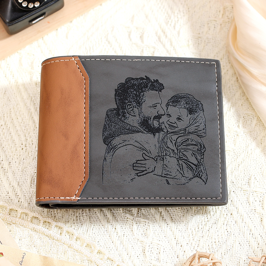 Personalized 2 Photos & 1 Text & 1 Name & 1 Letter Gift Set Custom Wallet & Keychain & Pen Gift Box Set Christmas Gift for Him