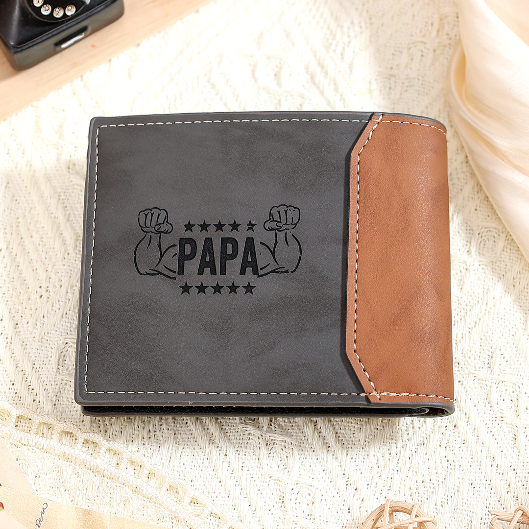 Personalized Photo Wallet for Dad – Custom Engraved Muscle Leather Wallet for Men | Lorajewel