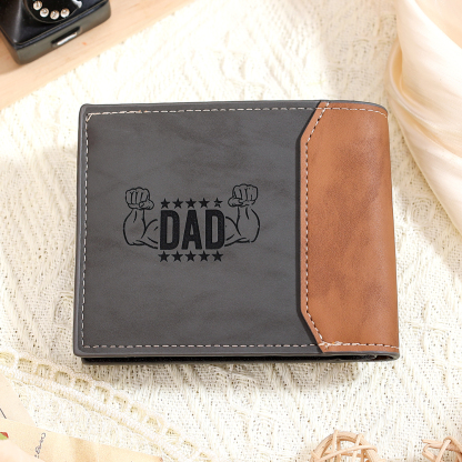 Personalized Photo Wallet for Dad – Custom Engraved Muscle Leather Wallet for Men | Lorajewel