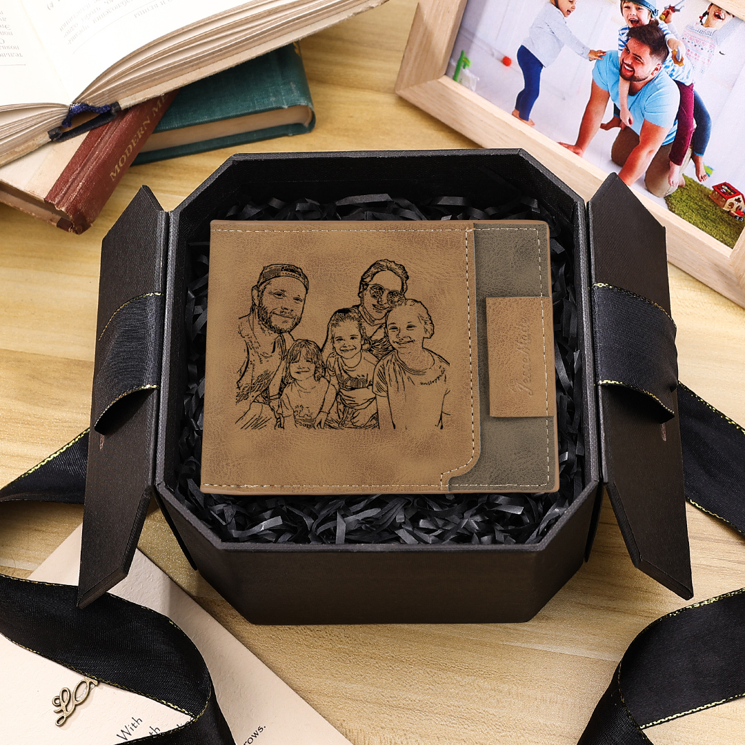 5 Names - Custom Photo & Text & Name Wallet Personalized Men's Leather Folding Wallet Gifts for Dad