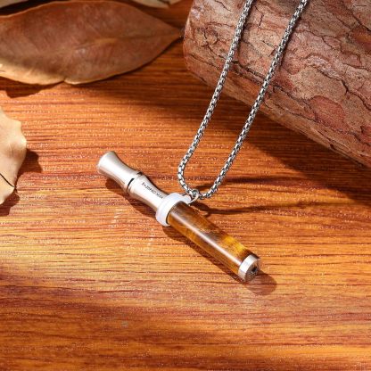 Tiger Eye Stone Breathing Necklace, Steel Accents