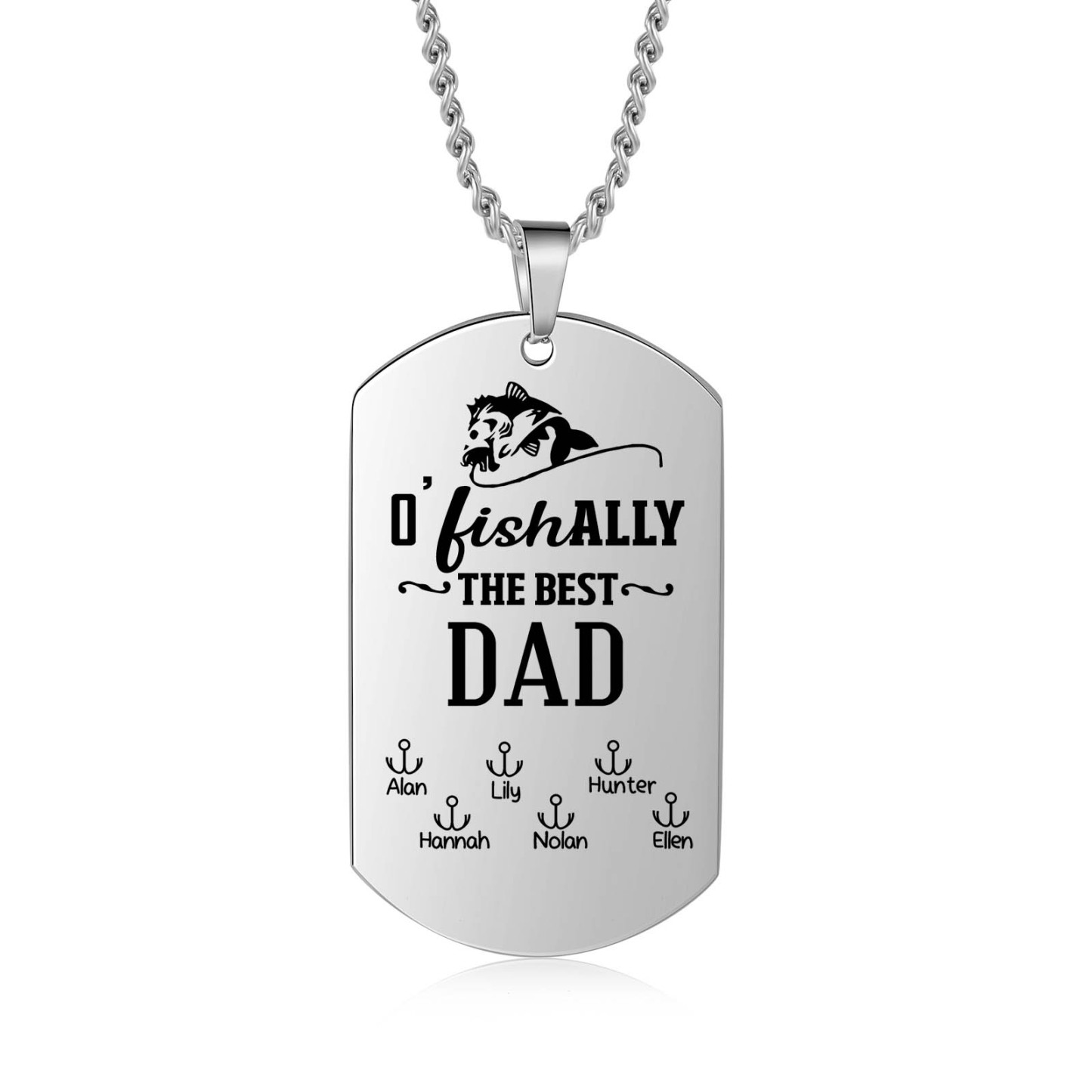 O'Fishally The Best Dad Necklace Custom Photo Dog Tag Necklace with 6 Fishing Hooks