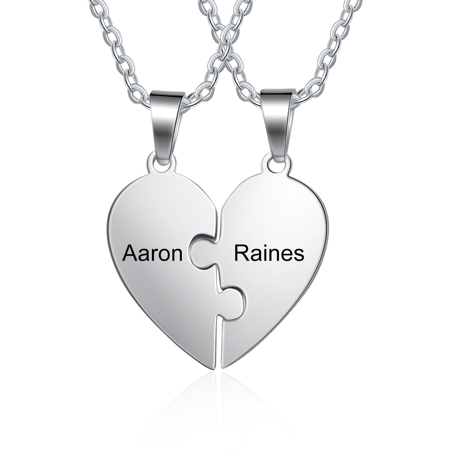 Personalized Heart Puzzle Necklace Engraved 2 Names Matching Necklace 