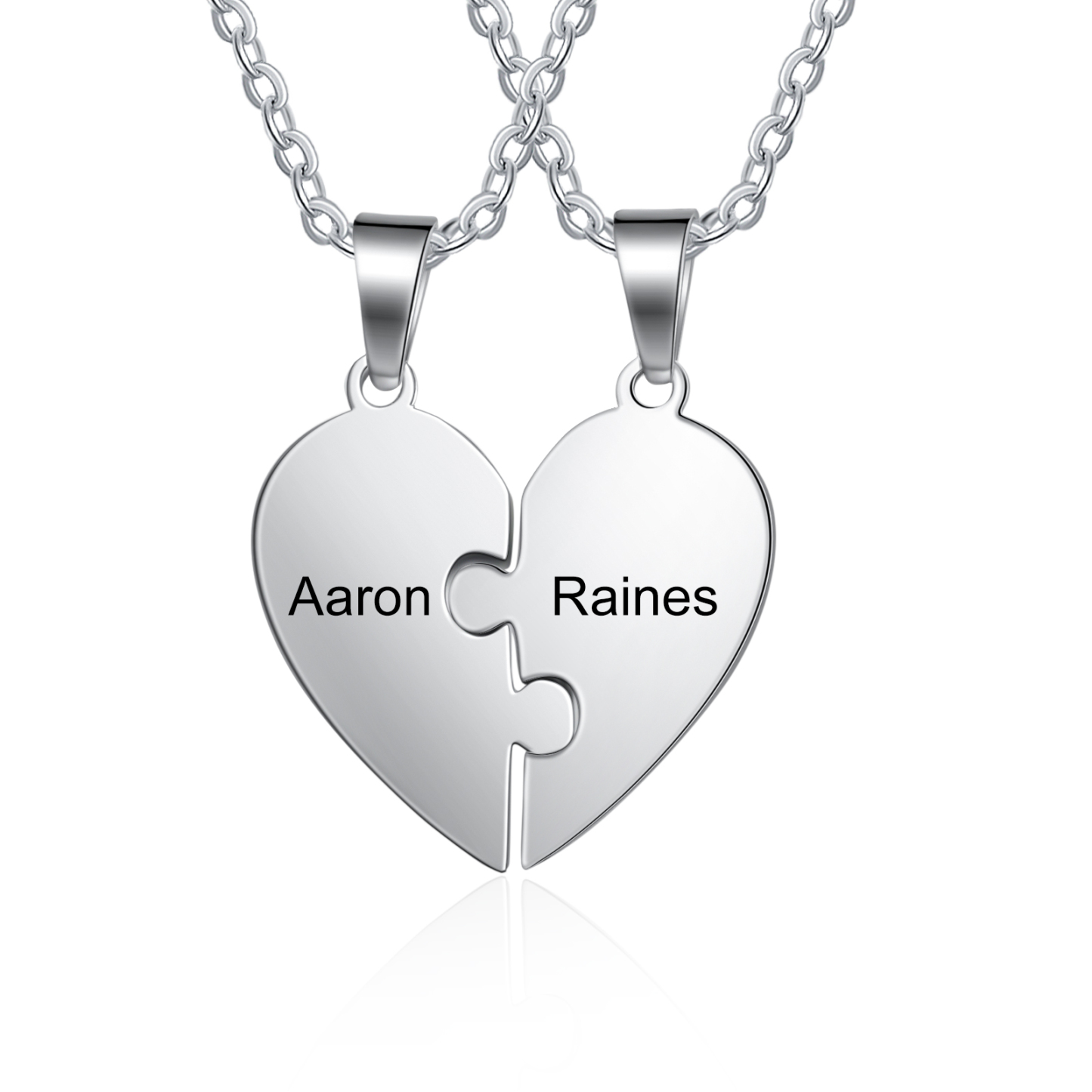 Personalized Heart Puzzle Necklace Engraved 2 Names Matching Necklace 