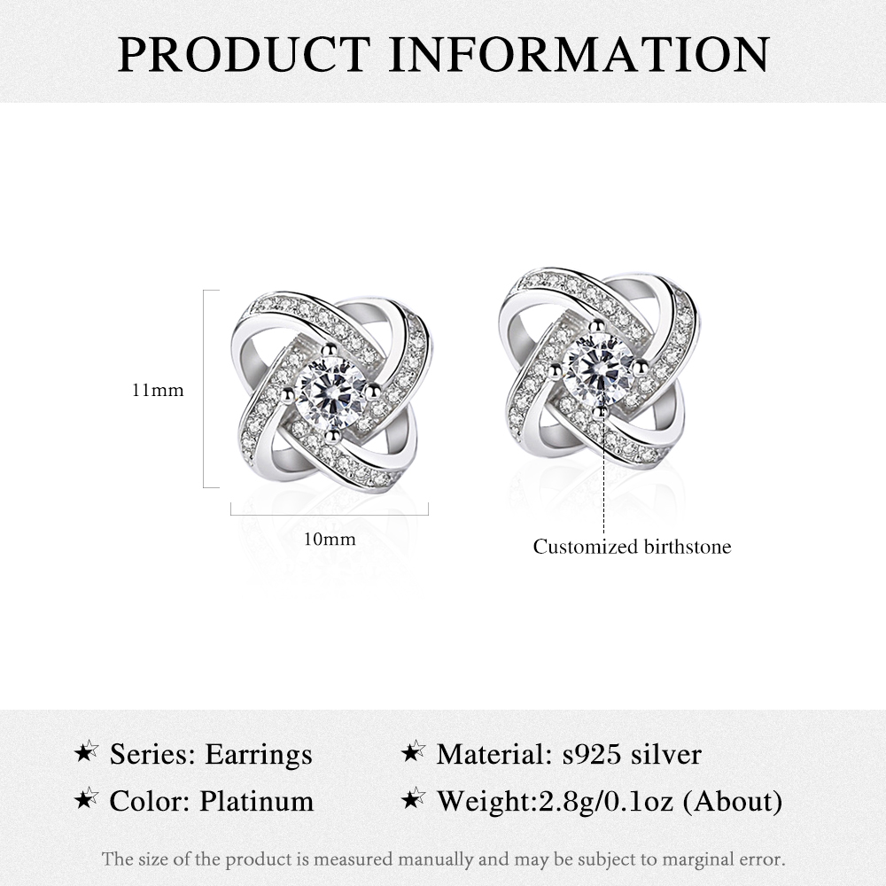 Love Knot Earrings Personalized Birthstone Earrings S925 Sterling Silver Birthday Gifts For Women