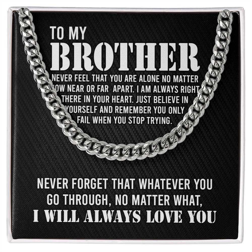 To My Brother Cuban Link Chain Necklace Stainless Steel Necklace Gift Set "I Will Always Love You" Gift for Brother