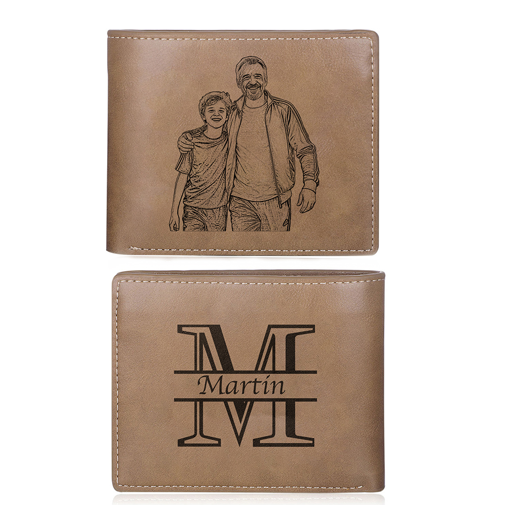 Personalized Leather Wallet for Men – Custom 1 Photo & 1 Name Engraving | Lorajewel