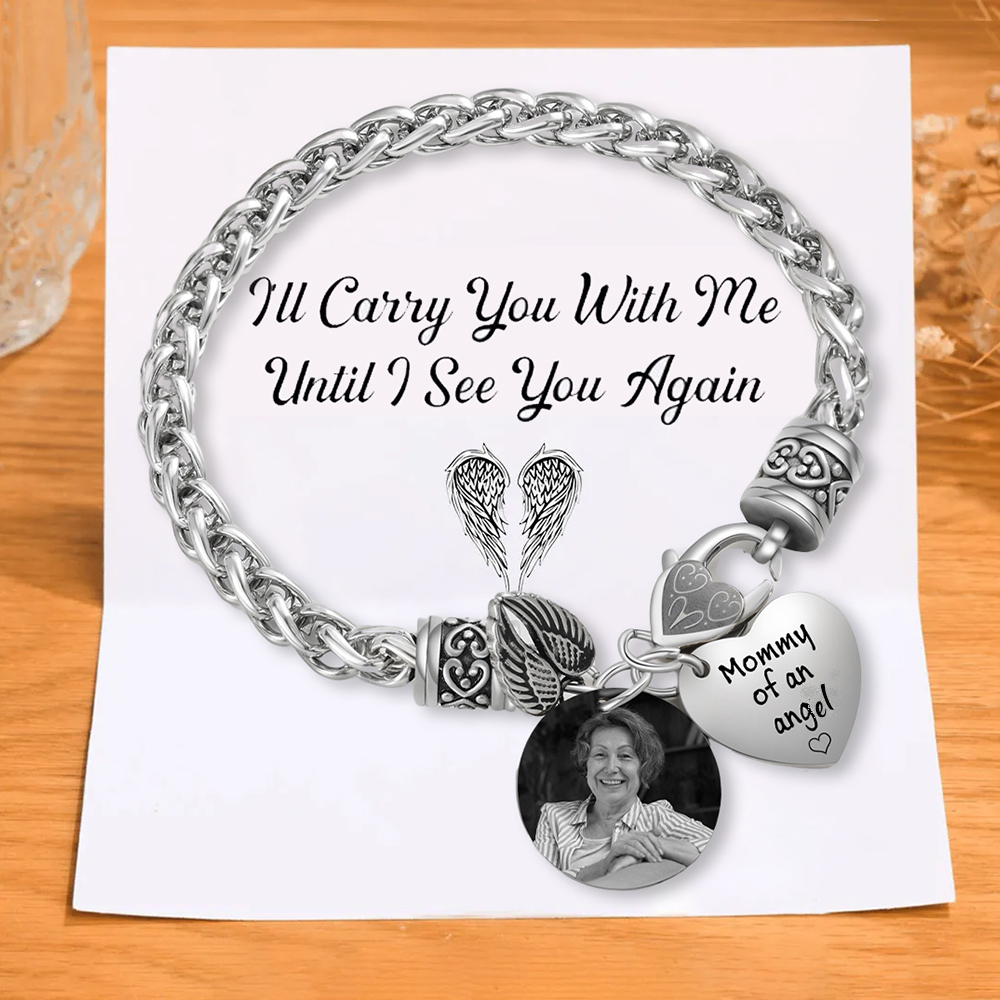Personalized Memorial Bracelet, Custom Photo Mommy Of An Angel Remembrance Jewellery for Mom | Lorajewel