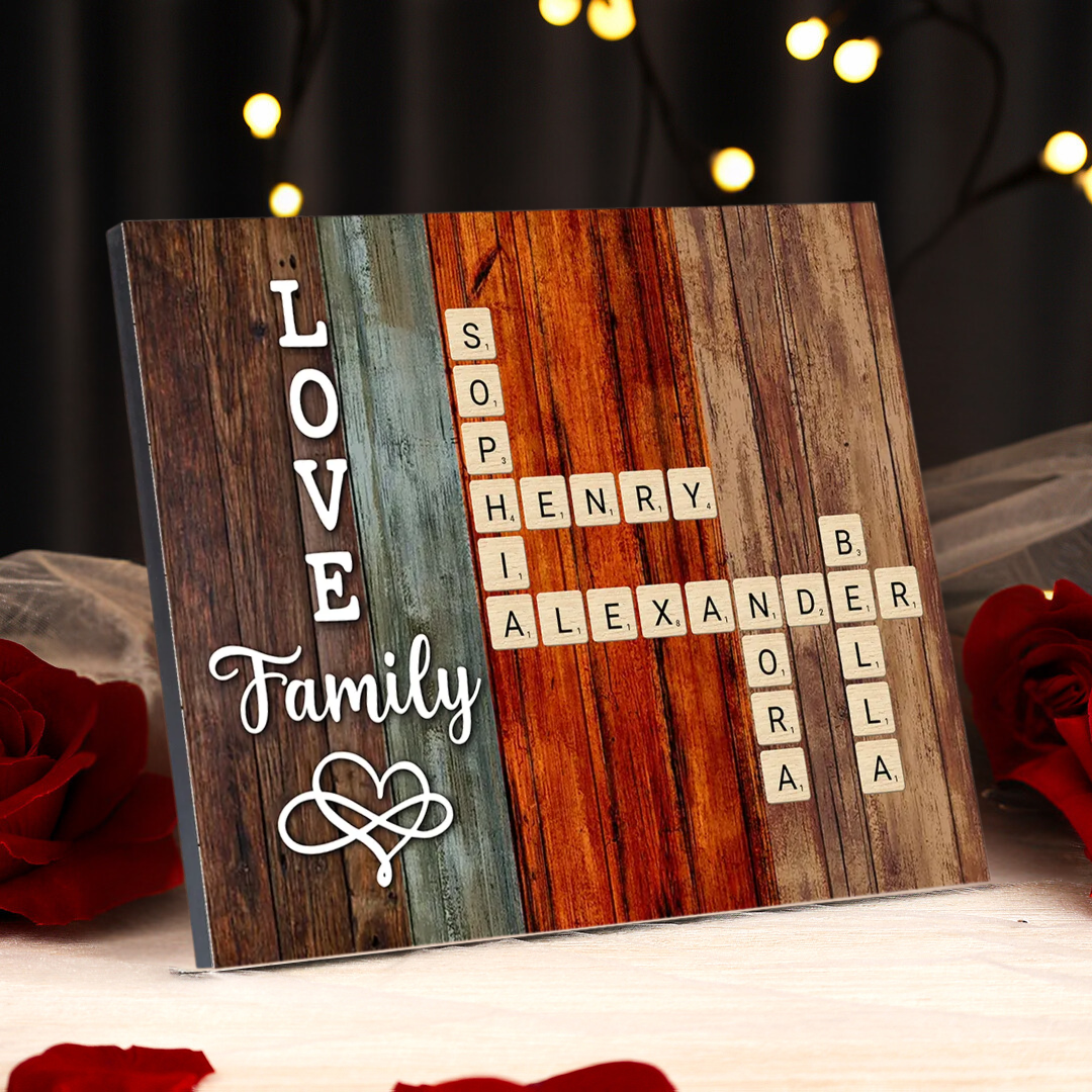 Custom Family Crossword Puzzle Wall Art Personalized Family Tree Wooden Frame Housewarming Gifts