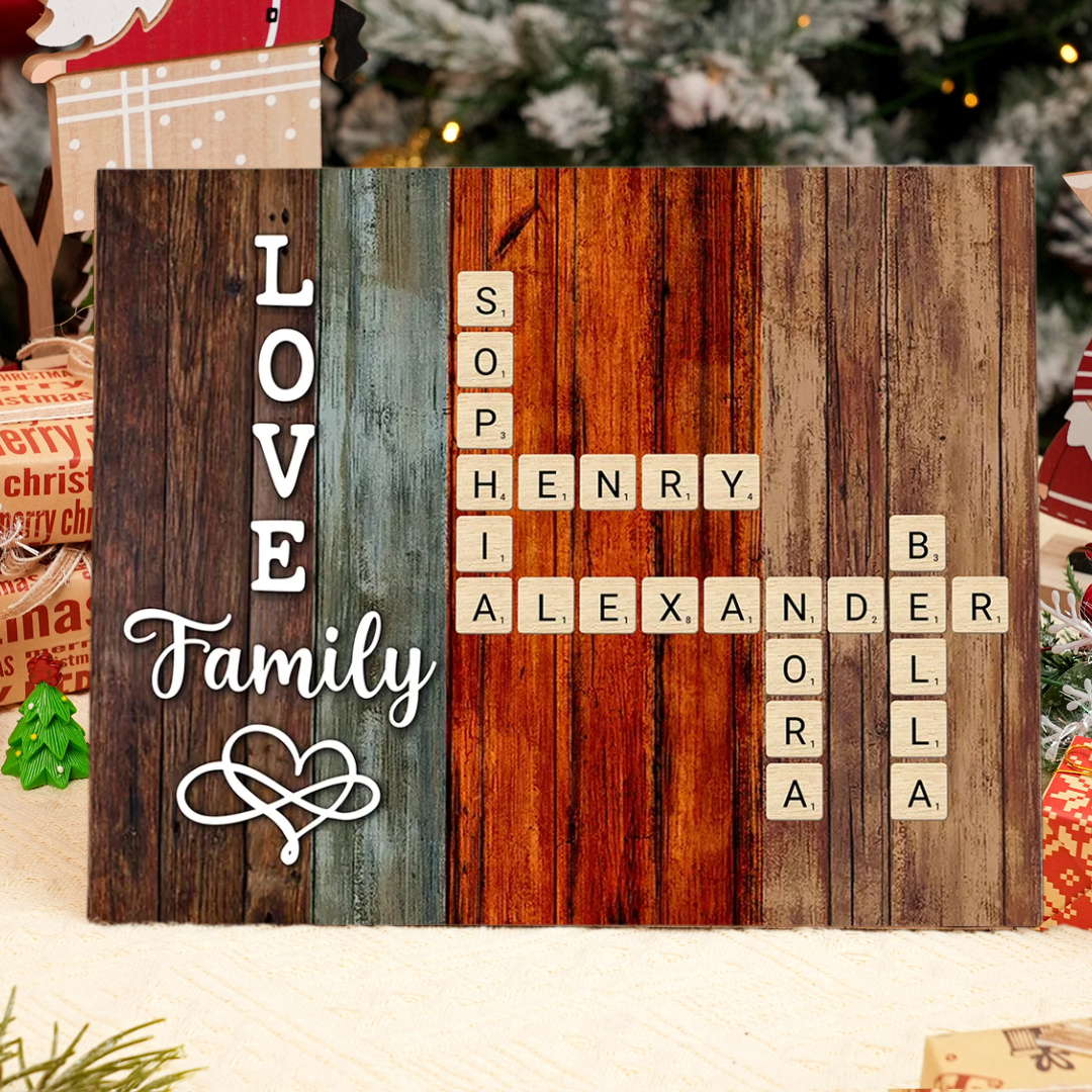 Custom Family Crossword Puzzle Wall Art Personalized Family Tree Wooden Frame Housewarming Gifts
