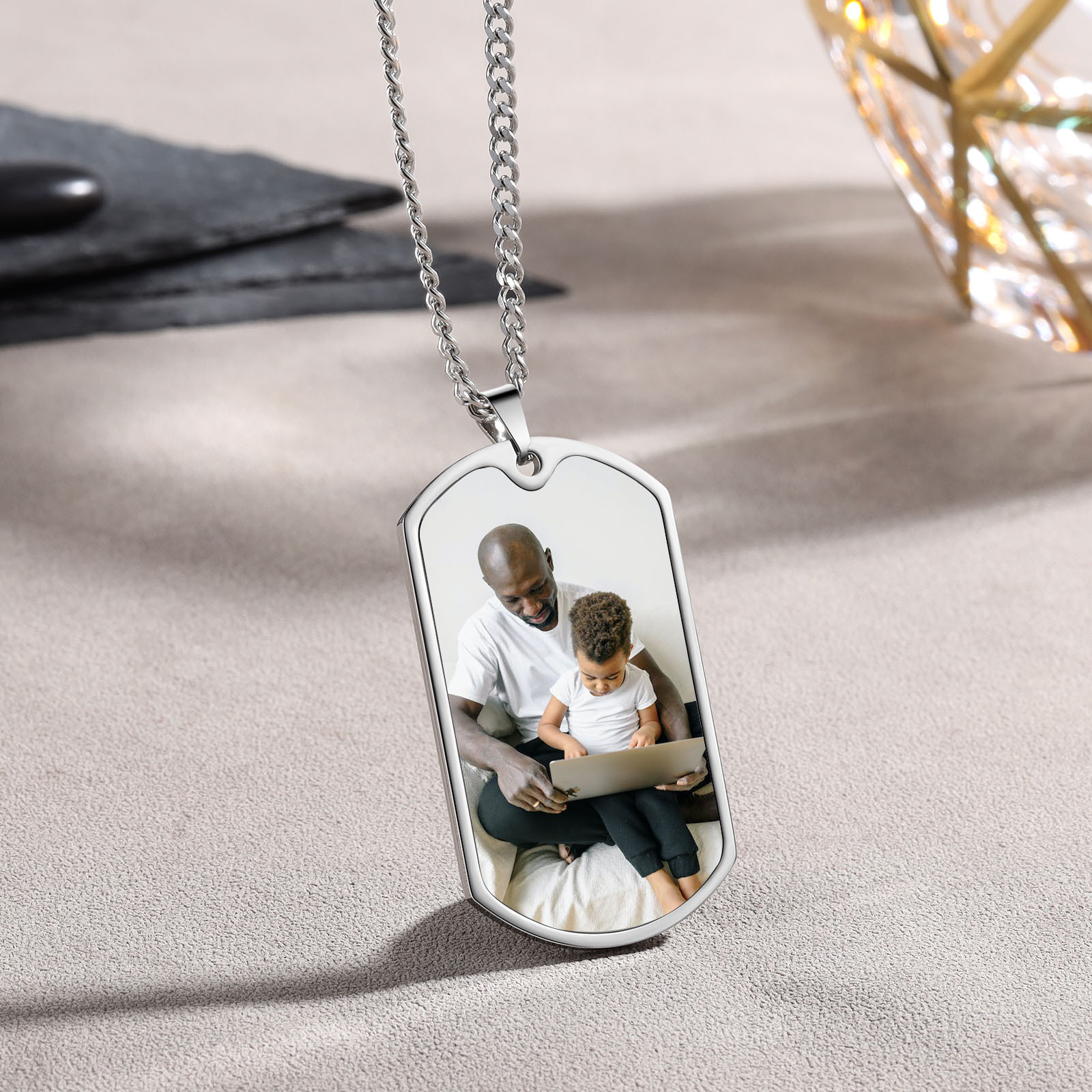 O'Fishally The Best Dad Necklace Custom Photo Dog Tag Necklace with 2 Fishing Hooks