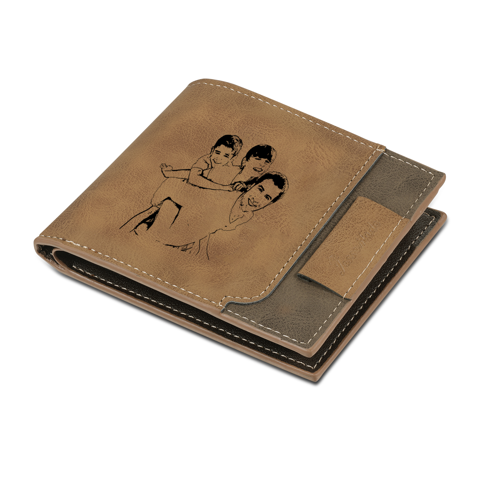 3 Names - Custom Photo & Text & Name Wallet Personalized Men's Leather Folding Wallet Gifts for Dad