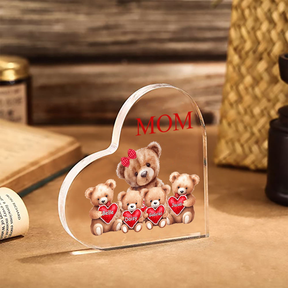 Personalized Acrylic Heart Keepsake Custom 2–9 Names Teddy Bear Ornaments Gifts for Grandma/Mother