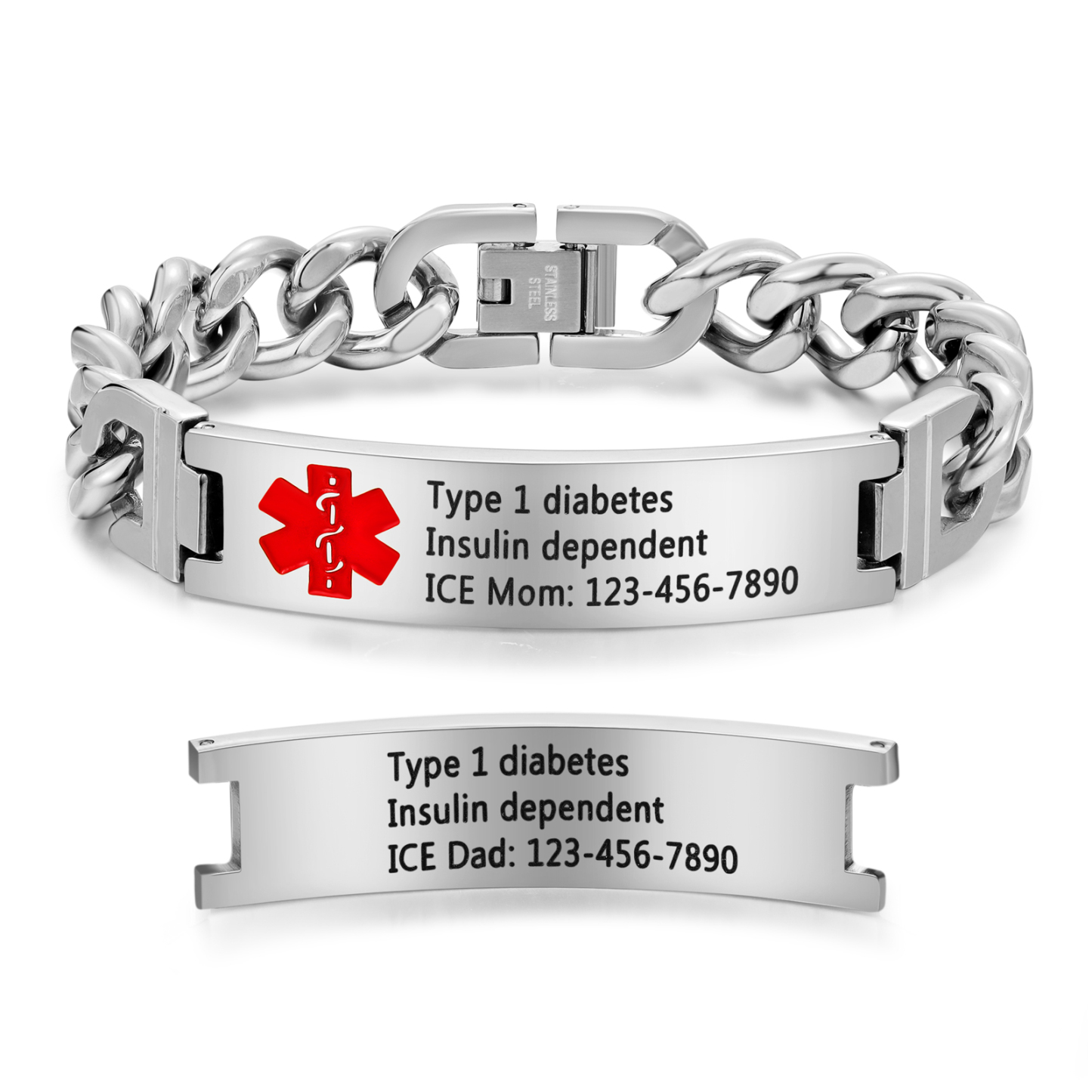 Personalized Medical Alert Bracelet ID Wristbands Stainless Steel Emergency Silver Bracelet