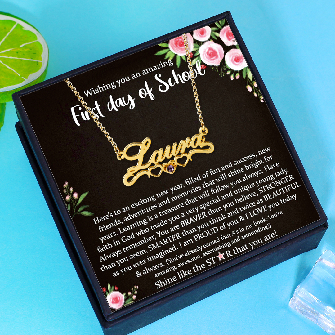 Personalized Kid's Name Necklace with Birthstone Heart Name Necklace