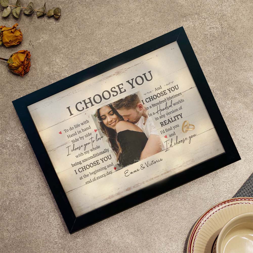 Couple Photo Frame Personalized Names I Choose You LED Light Shadow Box Romantic Gifts