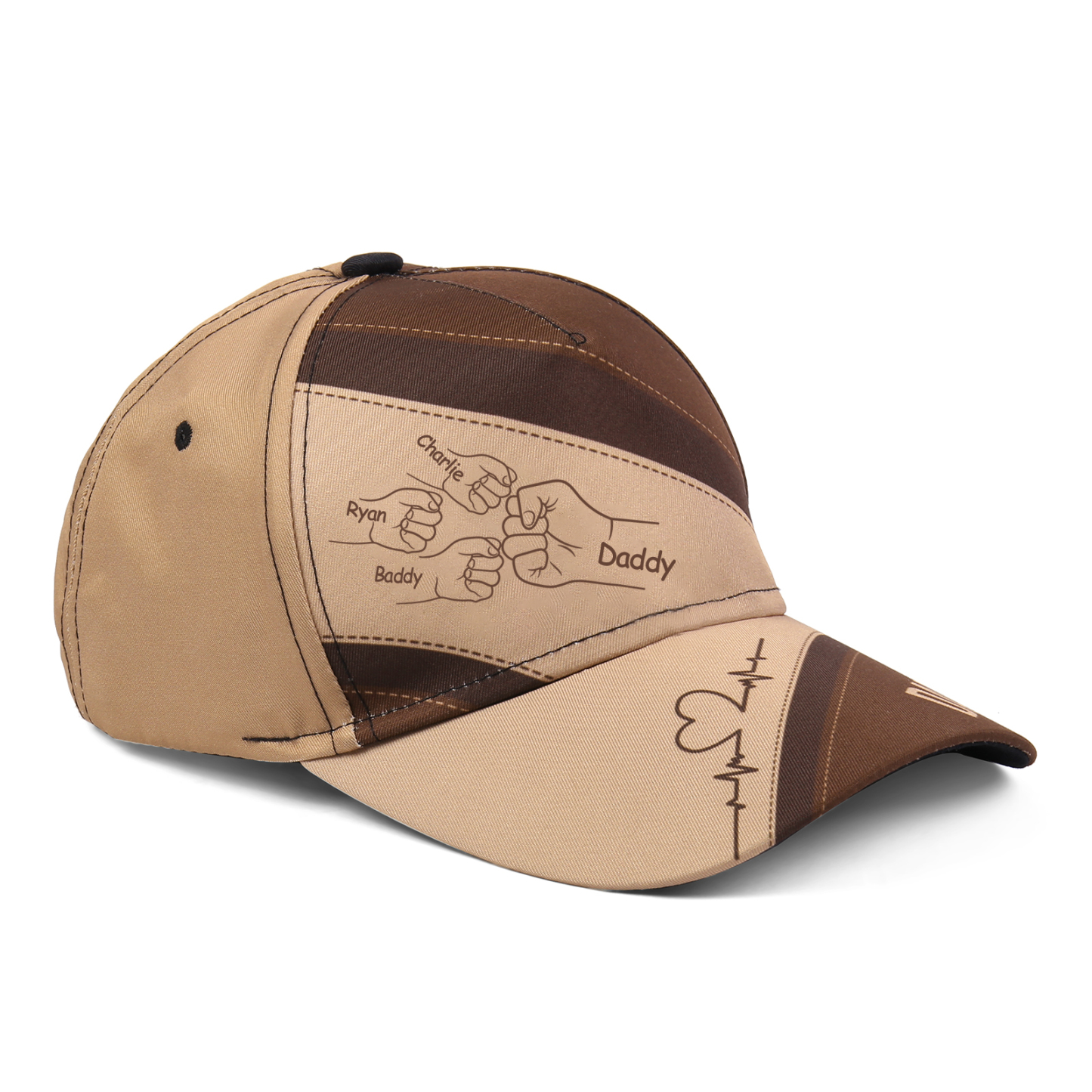 Personalized Fist Bump Classical Baseball Cap Custom 4 Names & 1 Text Snapback Adjustable Gift for Dad/Grandpa/Husband