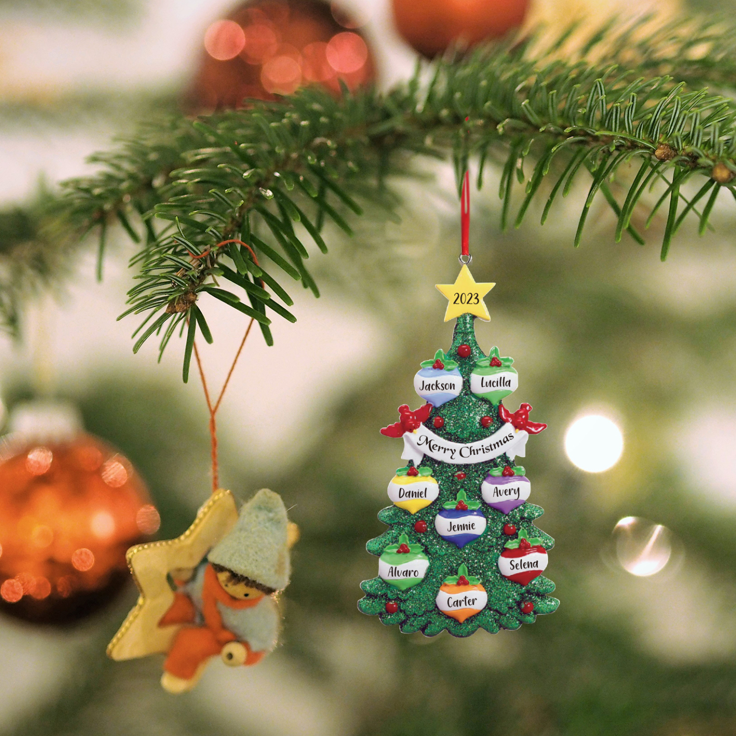 8 Names - Personalized Christmas Tree Ornaments Custom Text & Year Wooden Christmas Pendant Gifts for Family Friends