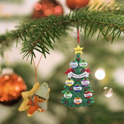 8 Names - Personalized Christmas Tree Ornaments Custom Text & Year Wooden Christmas Pendant Gifts for Family Friends