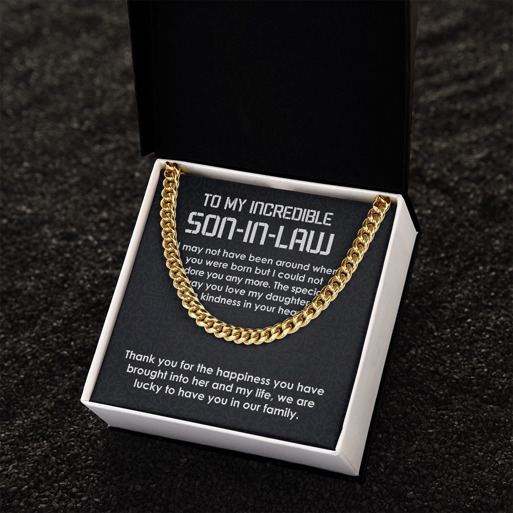 To My Incredible Son-In-Law Necklace Cuban Link Chain Necklace Gift Set - We Are Lucky To Have You In Our Family