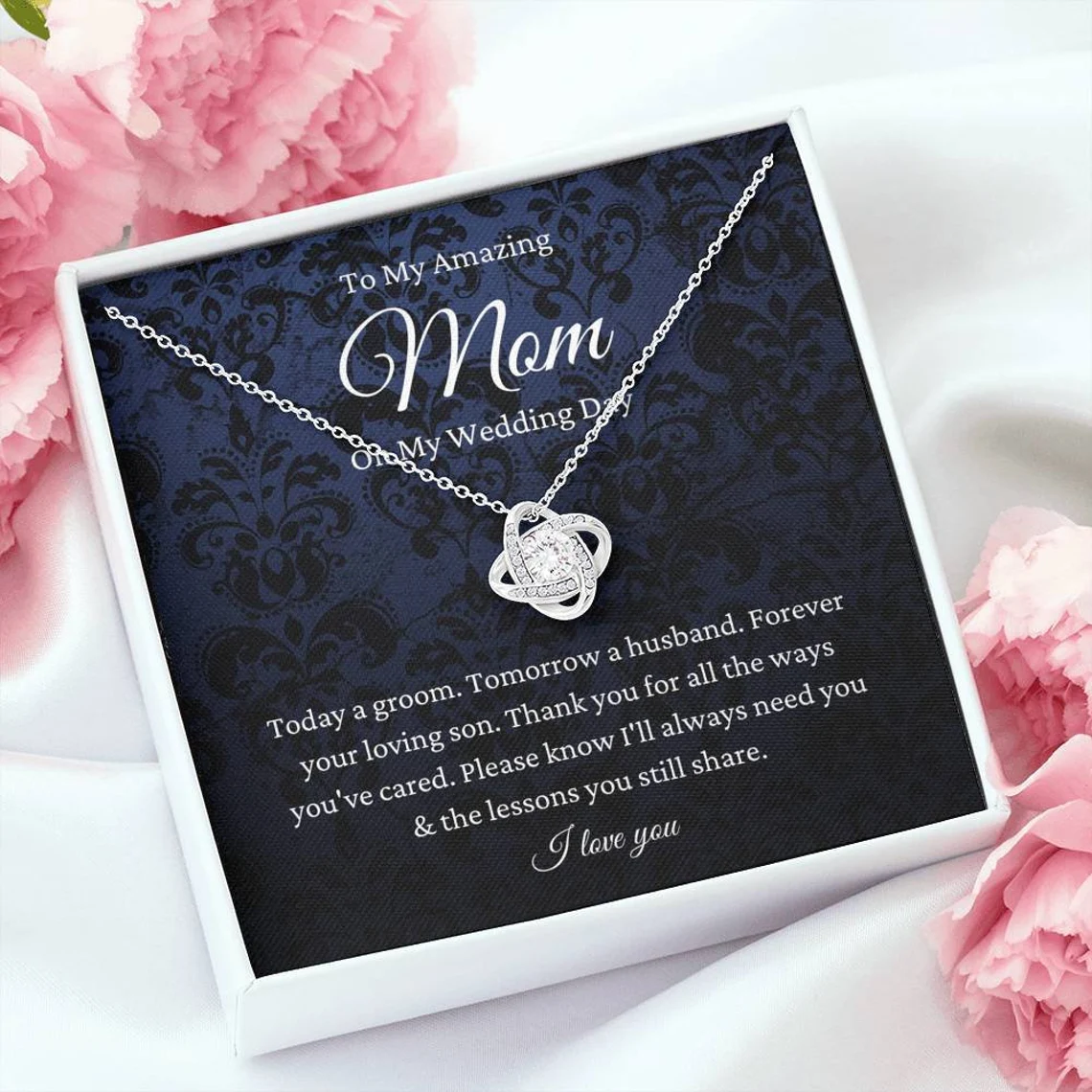 To My Mom- S925 Love Knot Necklace "Forever Your Loving Son" Wedding Gifts From Son