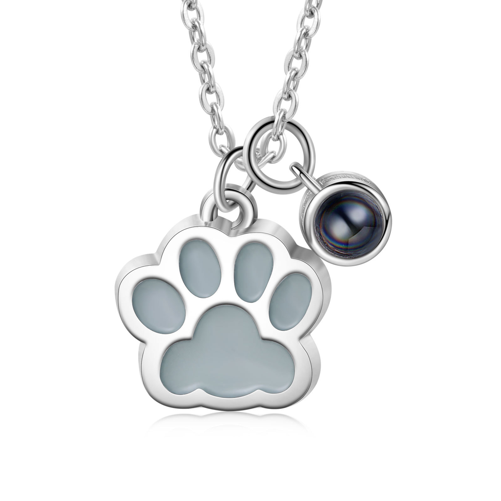 Personalized Dog Paw Pendant Couple Necklace Set Custom Photo Projection Necklace Romantic Gifts For Him/Her