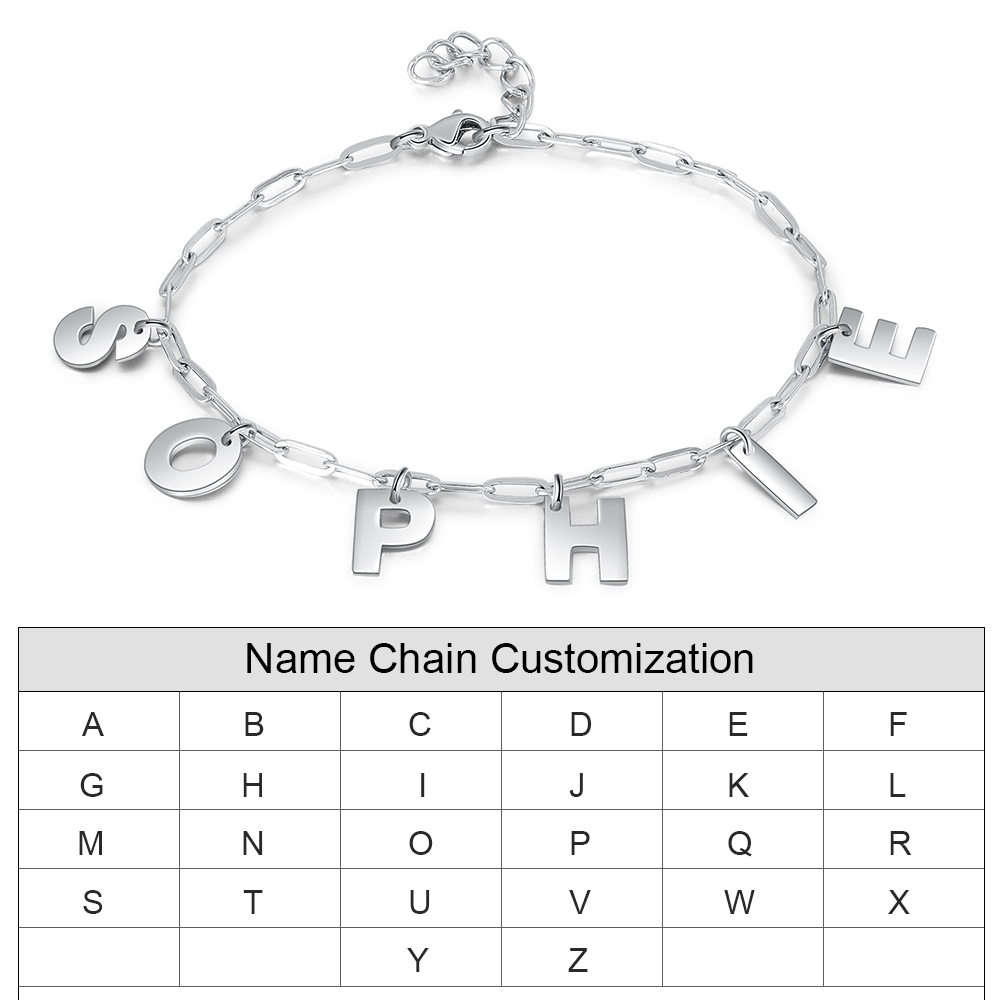 Initial Name Bracelet Link Chain Custom Letter Bracelet for Women