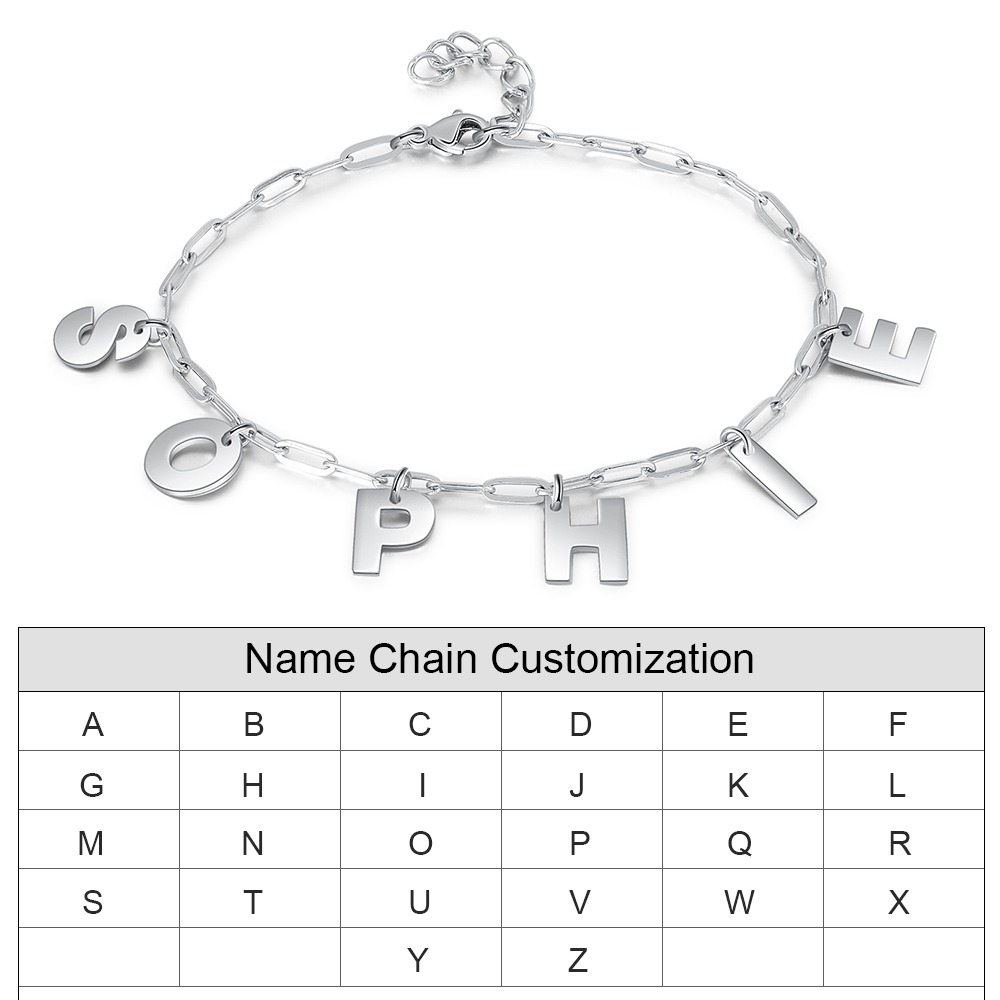 Initial Name Bracelet Link Chain Custom Letter Bracelet for Women