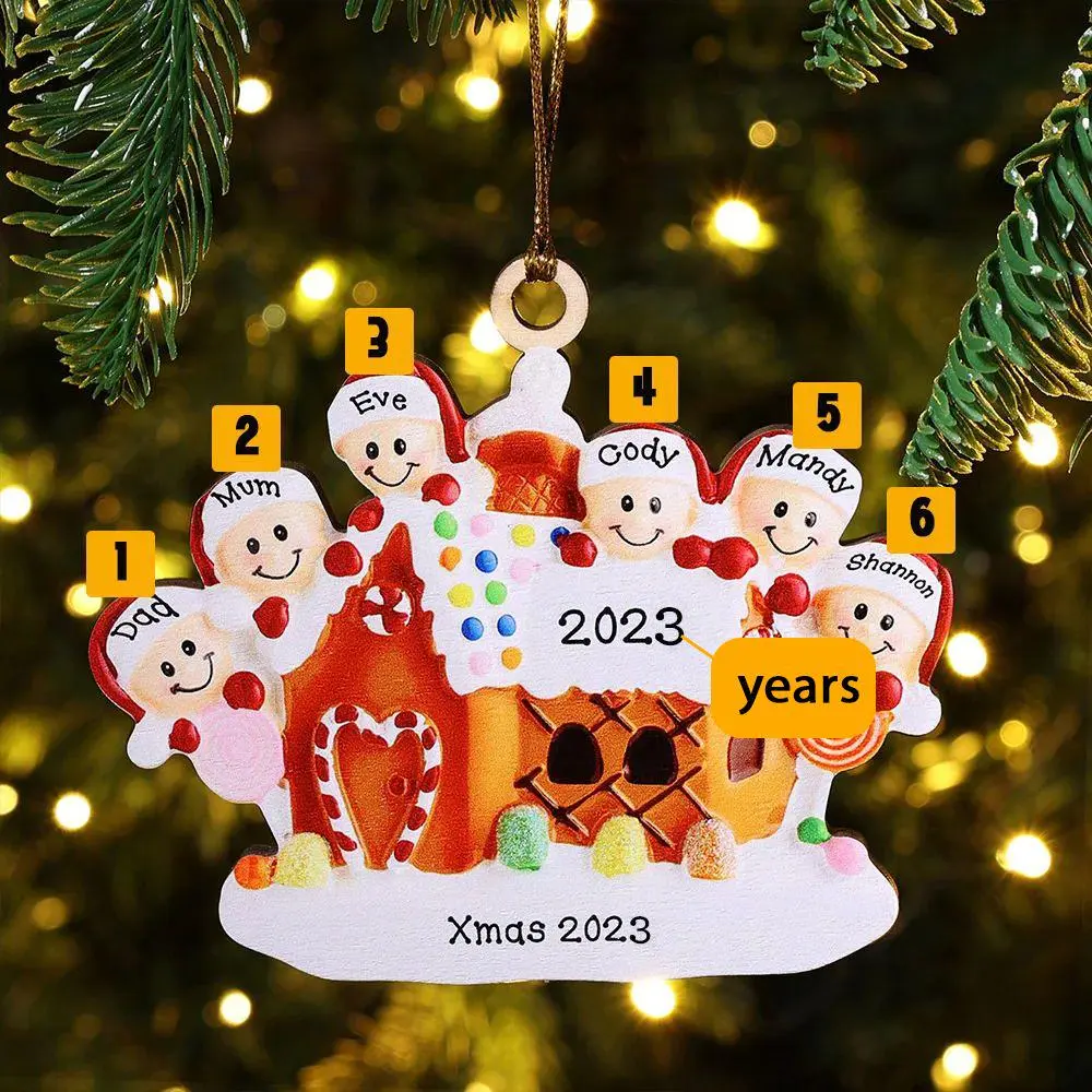 Personalized Family Cookie House Christmas Ornament Custom 6 Names Hanging Ornament Gifts For Family
