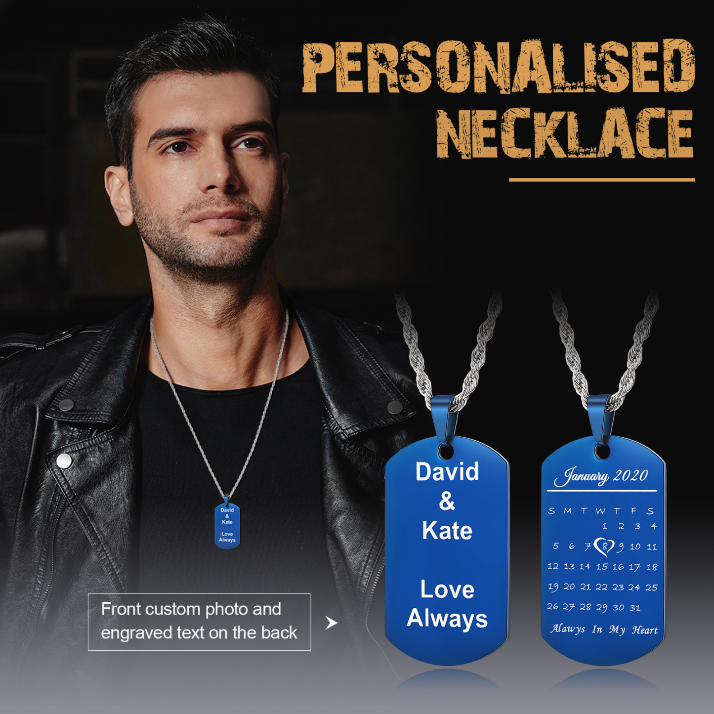 Personalized Dog Tag Necklace with Calendar Gift for Men