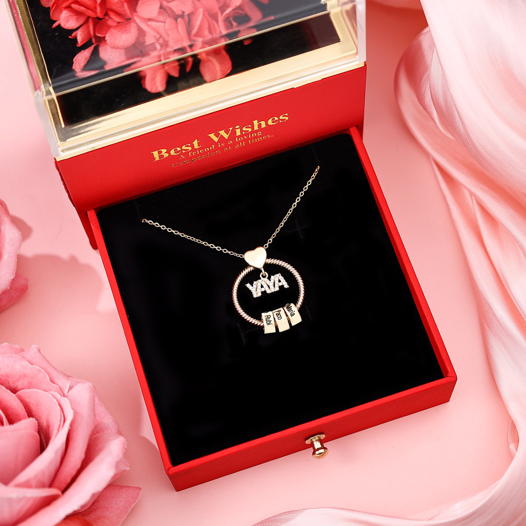 Collar a abuela con colgante de "YAYA" con 5 nombres Y 5 piedras de nacimiento personalizados | Jessemade-Jessemade ES