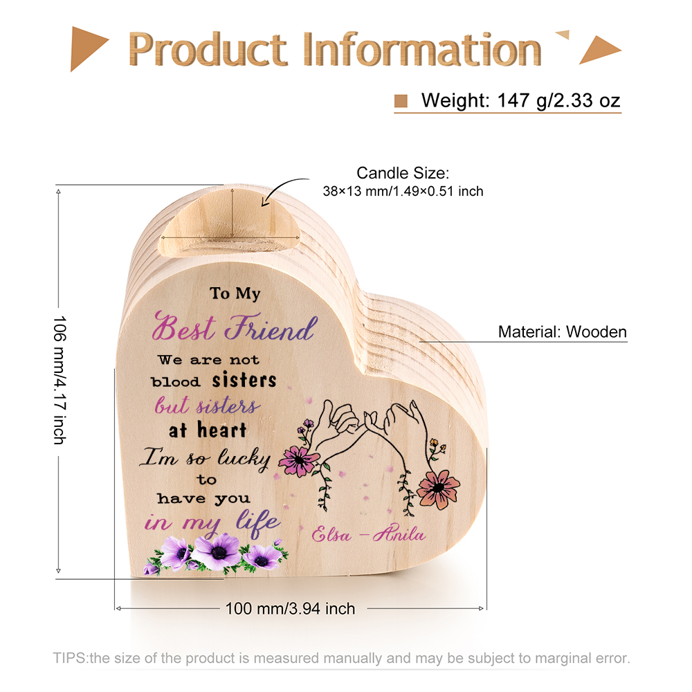 To My Best Friend Wooden Candle Holder Custom 2 Names Pinky Swear Candlesticks - We Are Not Blood Sisters But Sisters At Heart