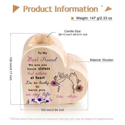 To My Best Friend Wooden Candle Holder Custom 2 Names Pinky Swear Candlesticks - We Are Not Blood Sisters But Sisters At Heart