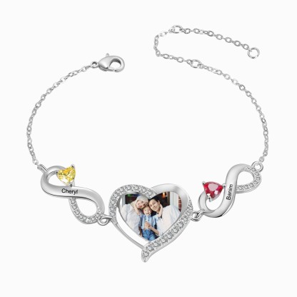2 Birthstones & Names & Photo - Personalized Birthstone Beautiful Bracelet Gift for Mom