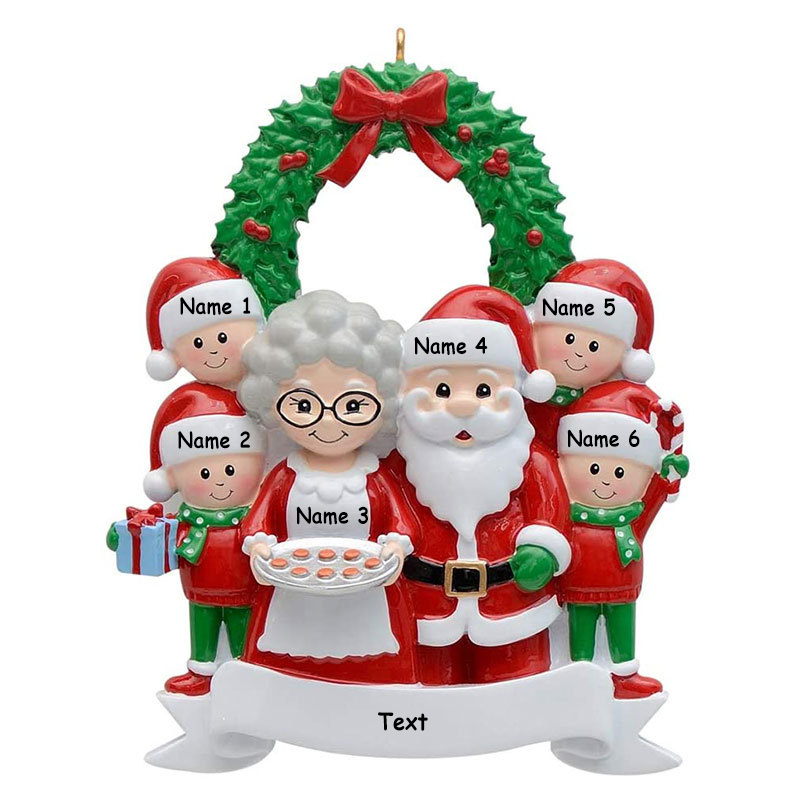 Santa Family Ornament Custom 6 Names Grandparents with Grandkids Ornament
